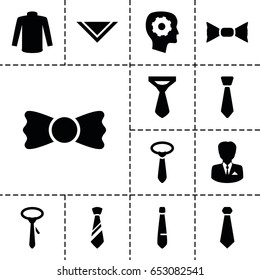 Tie icon. set of 13 filled tie icons such as sweater, tie, bow tie, cravat, gear in head