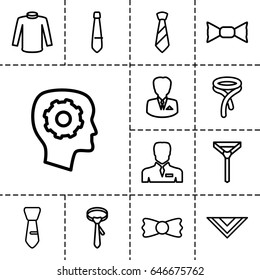 Tie icon. set of 13 outline tieicons such as sweater, tie, bow tie, cravat, gear in head