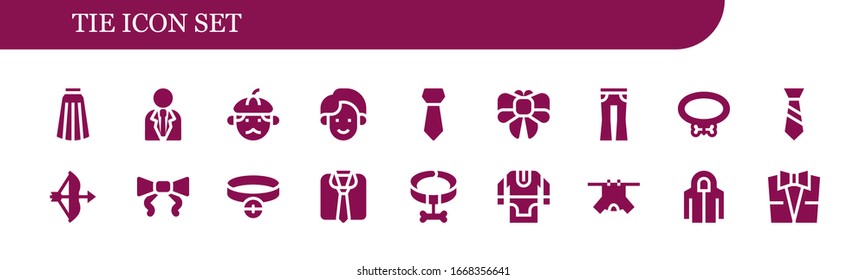conjunto de iconos de conexión. 18 iconos de corbata rellenos.  Iconos modernos sencillos, como: Correa, Empresario, Hombre, Canto, Vaca, Vaquero, Collar, Ropa, Tintic, Hoodie, Suit