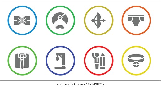 tie icon set. 8 filled tie icons. Included Bow tie, Clothes, Man, Gallow, Bow, Businessman, Underwear, Collar icons