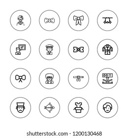 Tie icon set. collection of 16 outline tie icons with bending, bow, collar, clothes, gentleman, jacket, man icons.