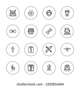 Tie icon set. collection of 16 outline tie icons with bending, bow, collar, butler, clothes, father, jacket, man icons.