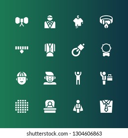 tie icon set. Collection of 16 filled tie icons included Tie, Businessman, Boss, Cloth, Man, Father, Collar, Gallows, Tuxedo, Clothes