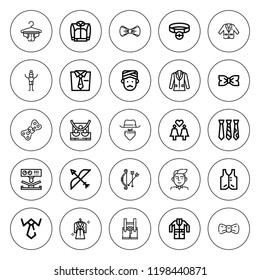 Tie icon set. collection of 25 outline tie icons with bending, bow, collar, clothes, gangster, jacket, man, same sex marriage, suit icons. editable icons.
