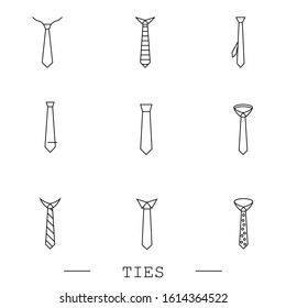 Tie Icon set line, linear Vector Illustration On white Background Eps 10. Ties Icon set in trendy style isolated. 
Necktie symbol for your web site design, logo, app, UI. Vector illustration, EPS 10.