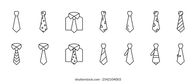 Tie icon set. Necktie symbol collection. Wear dress code icons. Vector