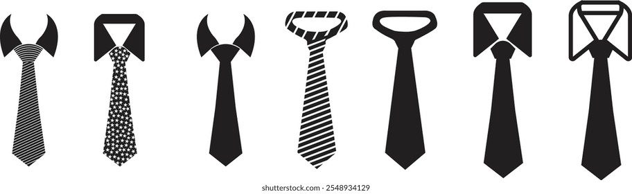 Tie icon set. professional necktie line and flat symbol. businessman suit neck tie vector collection isolated on transparent background. Men and women fashion wear symbol of tie in modern style.