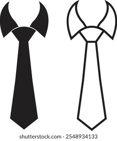 Tie icon set. professional necktie line and flat symbol. businessman suit neck tie vector collection isolated on transparent background. Men and women fashion wear symbol of tie in modern style.