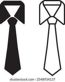 Tie icon set. professional necktie line and flat symbol. businessman suit neck tie vector collection isolated on transparent background. Men and women fashion wear symbol of tie in modern style.