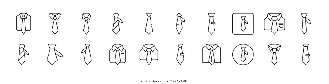 Tie Icon Set for UI, Placards, Books, Apps. Editable Stroke. Suitable for Web Sites, Books, Cards, Apps 