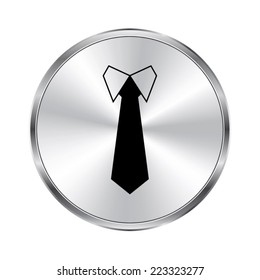 Tie icon - vector brushed metal button