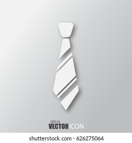 Tie icon in white style with shadow isolated on grey background. For your design, logo. Vector illustration.