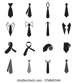 Tie icons. Necktie icons. Collection of men's tie icons isolated on a white background. Vector illustration