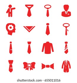 Tie icons set. set of 16 tie filled icons such as sweater, cravat, businessman, gear in head, bow