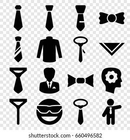 Tie icons set. set of 16 tie filled icons such as sweater, cravat, businessman, gear in head
