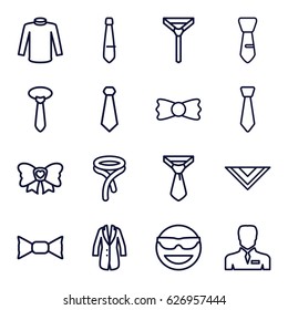 Tie icons set. set of 16 tie outline icons such as sweater, cravat, businessman, bow, jacket