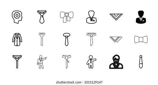 Tie icons. set of 18 editable outline tie icons: businessman, cravat, gear in head, jacket