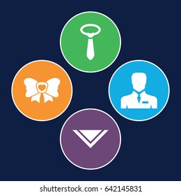 Tie icons set. set of 4 tie filled icons such as tie, cravat, businessman