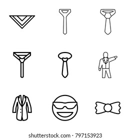 Tie icons. set of 9 editable outline tie icons such as cravat, emot in sun glasses, jacket