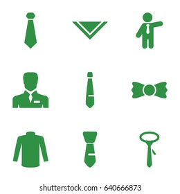 Tie icons set. set of 9 tie filled icons such as sweater, cravat