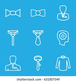 Tie icons set. set of 9 tie outline icons such as sweater, gear in head