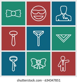 Tie icons set. set of 9 tie outline icons such as cravat, businessman, bow