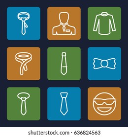 Tie icons set. set of 9 tie outline icons such as sweater, businessman