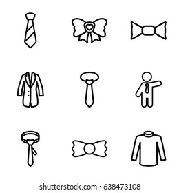 Tie icons set. set of 9 tie outline icons such as sweater, businessman, bow