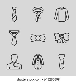 Tie icons set. set of 9 tie outline icons such as sweater, businessman, bow
