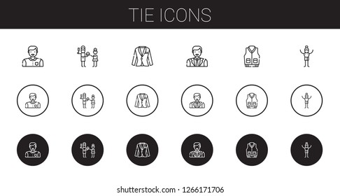 tie icons set. Collection of tie with man, father, suit, jacket. Editable and scalable tie icons.