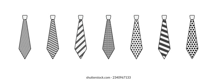 Tie icons set sith stripes, Necktie and neckcloth symbol. Web symbols for web sites and mobile app. Modern vector symbols, isolated on a white background. Simple thin line signs vector illustration,