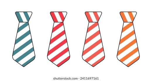 Tie Icons Set With Stripes Pattern - Vector Illustrations Isolated On White Background