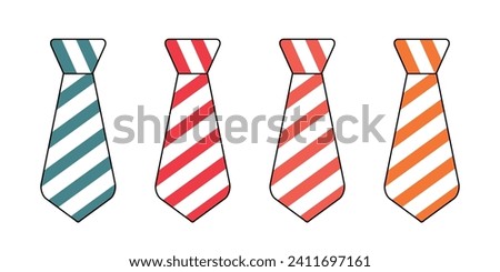 Tie Icons Set With Stripes Pattern - Vector Illustrations Isolated On White Background