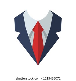 Tie isolated on background. Necktie flat icon. Vector illustration style design. Neckcloth accessory as symbol dress code. For mobile web application. Red tie with white shirt. Clothing businessmen.