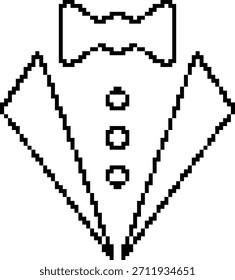 Icono de píxel de 8 bits de corbata y chaqueta. Ilustración vectorial.