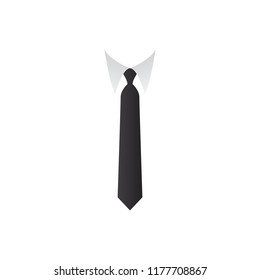 Tie or knot vector icon with white collar. Symbol of business, elegant fashion and suit up day.