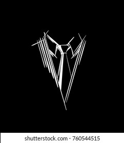 Tie Logo. Strokes Necktie Icon, Part of men's clothing in business style. Sketch symbol  in a simple doodle style for illustrations, web, business cards, invitations, app. White lines on black, Vector