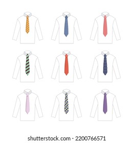 tie. man fashioned accessories luxury ties of different colors. Vector pictures isolated on white background