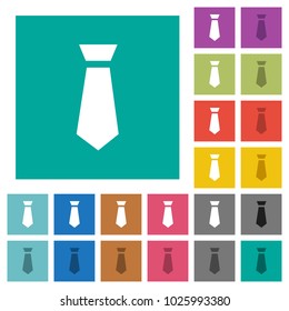 Tie multi colored flat icons on plain square backgrounds. Included white and darker icon variations for hover or active effects.