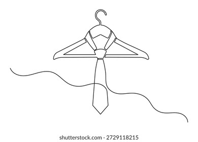 Colgante de corbata continua de una línea de dibujo minimalista de ropa de moda o ilustración de lavandería