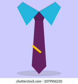 Tie. Purple tie with a blue shirt collar. The image is made in a flat style. Vector illustration. A series of business icons.