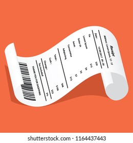 TIE receipt printed, paper financial check. vector illustration
