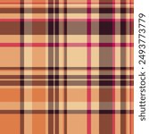 Tie seamless textile pattern, bathroom check fabric background. Vertical tartan texture vector plaid in orange and dark colors palette.