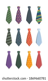 Tie set. Business clothes for man wardrobe tie with pattern garish vector collection