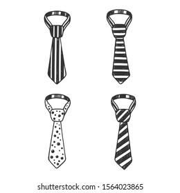 Tie set sketch engraving vector illustration. T-shirt apparel print design. Scratch board style imitation. Black and white hand drawn image.