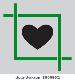 Tie sign. Black icon inside green crop tool at light gray background