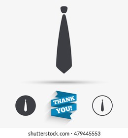 Tie sign icon. Business clothes symbol. Flat icons. Buttons with icons. Thank you ribbon. Vector