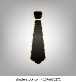 Tie sign illustration. Vector. Blackish icon with golden stars at grayish background.