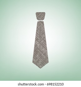 Tie sign illustration. Vector. Brown flax icon on green background with light spot at the center.