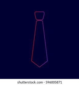 Tie sign illustration. Vector. Line icon with gradient from red to violet colors on dark blue background.